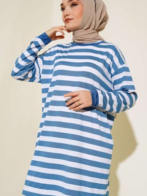 Terletmeyen Ince Kumaş Yazlık Kalın Çizgili Tunik