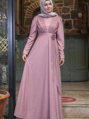 Gül Kurusu Mara Simli Abiye Elbise Gül Kurusu Mara Simli Abiye Elbise