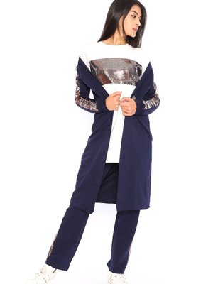 Lacivert Pul Payet Detaylı Üçlü Eşofman Takım