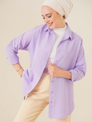 Oversize Basic Gömlek Lila