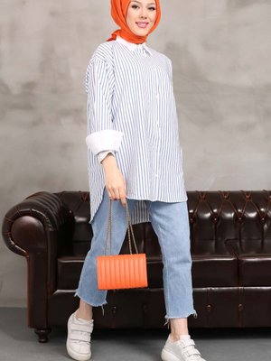 Çizgili Yırtmaçlı Tunik Gömlek