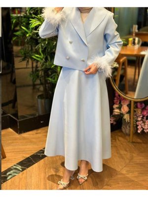 Bebe Mavisi Tasarım Rose Etek Ceket Takımı