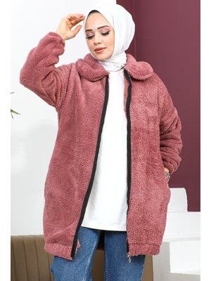 Pudra Fermuarlı Peluş Hırka Pudra Fermuarlı Peluş Hırka