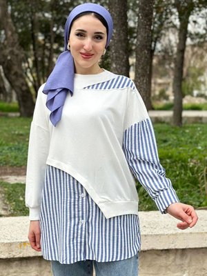 Ekru Puane Gömlek Detaylı Sweat