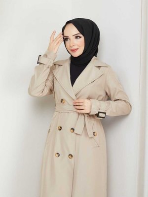 Uzun Kruveze Yaka Mevsimlik Trençkot Uzun Kruveze Yaka Mevsimlik Trençkot