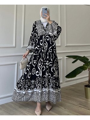 Premium Kumaş Desenli Viskon Elbise Premium Kumaş Desenli Viskon Elbise