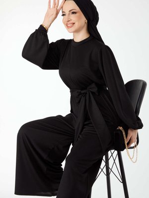 Sıyah Hakim Yaka Uzun Kollu Tulum