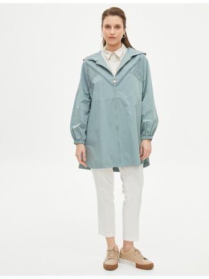 Dantel Detaylı Trençkot Mint