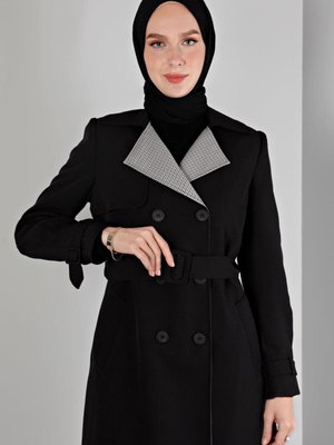 Ekose Desen Detaylı Kemerli Trençkot