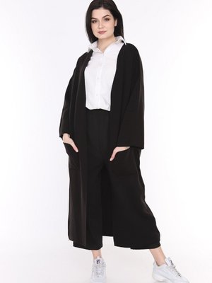 Siyah Kışlık Kimono Kol Cepli V Yaka Hırka Siyah Kışlık Kimono Kol Cepli V Yaka Hırka