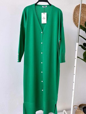 Maxi Boy Düğmeli Merserize Hırka Yeşil