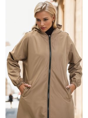 Koyu Vizon Kapüşonlu Cepli Kap Koyu Vizon Kapüşonlu Cepli Kap