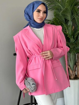 İpli Blazer Ceket Pembe