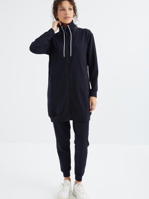 Lacivert Dik Yaka Fermuar Cepli Eşofman Tunik Takım