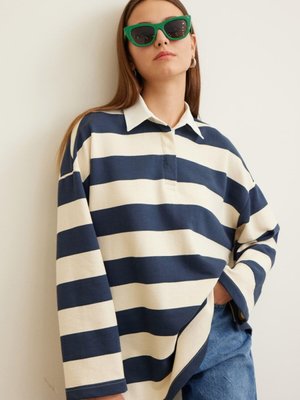 Andy Yakalı Çizgili Sweatshırt Lacivert