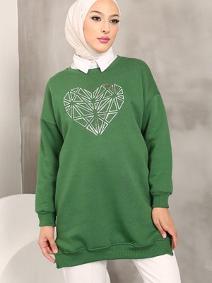 Zümrüt Yeşili Üç I?plik Şardonlu Baskılı Sweatshirt Zümrüt Yeşili Üç I?plik Şardonlu Baskılı Sweatshirt