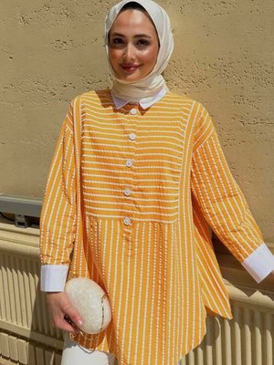 Çizgi Dokulu Gömlek Soft Oranj