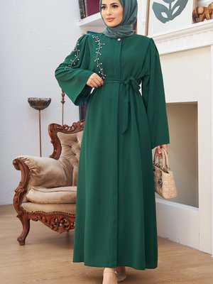 Omuzu Taşlı Abaya Zümrüt Omuzu Taşlı Abaya Zümrüt