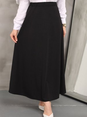 Siyah Uzun Scuba Kloş Etek