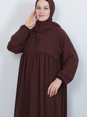 Boydan Fermuarlı Büzgülü Robalı Ferace