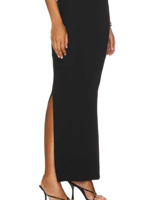 Siyah Yırtmaçlı İpek Jarse Astarlı İç Göstermez Uzun Etek