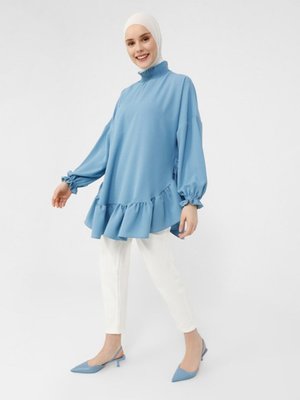 Volan Detaylı Aerobin Tunik İndigo Casual
