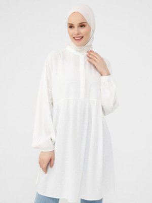 Nopeli Rahat Kesim Tunik Beyaz