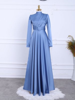 Önü Pliseli Saten Abiye Elbise Önü Pliseli Saten Abiye Elbise