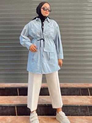 Mavi Büzgülü Koton Ceket