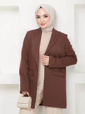 Kahverengi Kruvaze Yaka Cepli Blazer Ceket