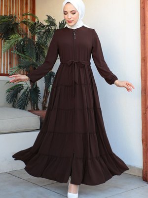 Katlı Büzgülü Medine Ipeği Kahverengi Ferace Katlı Büzgülü Medine Ipeği Kahverengi Ferace