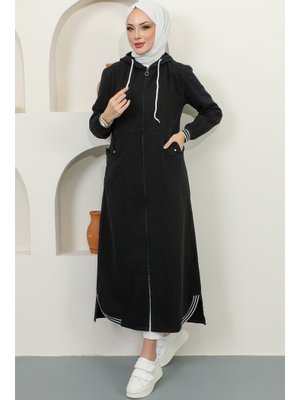 Siyah Cep Detaylı Kapüşonlu Kot Kap Siyah Cep Detaylı Kapüşonlu Kot Kap