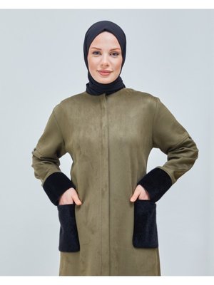 Nubuk Kol Ve Cep Kürk Detaylı Pardesü