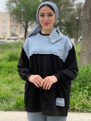 Siyah Çiçek Nakış Tunik