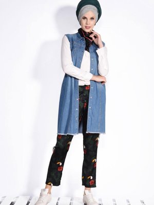 Mavi Düğmeli Denim Yelek