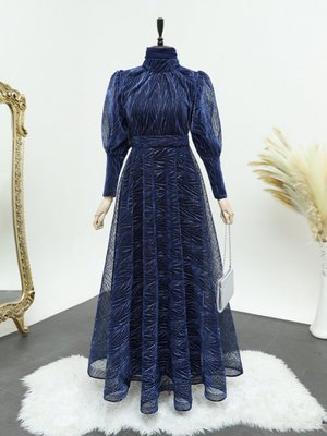 Hakim Yaka Balon Kol Simli Abiye Elbise Hakim Yaka Balon Kol Simli Abiye Elbise