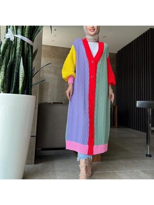 Düğme Detaylı Uzun Örme Hırka