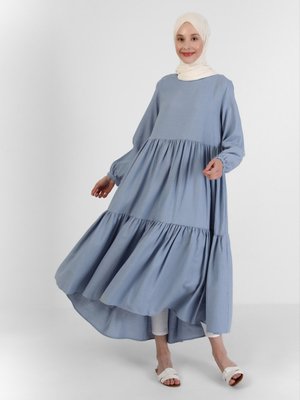 Mavi Doğal Kumaşlı Salaş Elbise