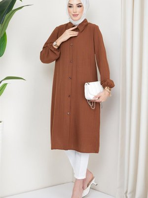 Yazlık Uzun Pamuklu Tunik Kahverengi Yazlık Uzun Pamuklu Tunik Kahverengi