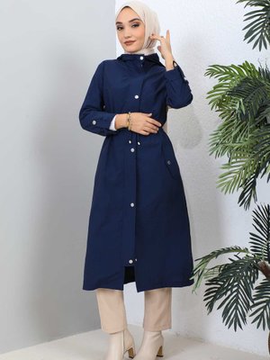 Lacivert Kapüşonlu Trençkot Lacivert Kapüşonlu Trençkot