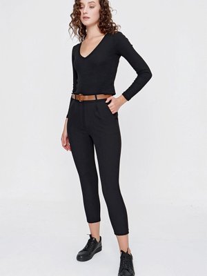 Siyah Bel Lastikli Scuba Pantolon Siyah Bel Lastikli Scuba Pantolon