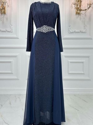 Cevher Abiye Elbise Lacivert