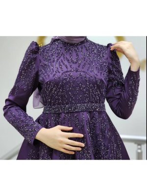 Önü Omzu Ve Kolları Taş Detaylı Prenses Model Midi Boy Elibse Qys Abiye Elbise #23 09#