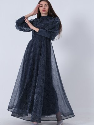 Lacivert Balon Kol Vintage Abiye Elbise Lacivert Balon Kol Vintage Abiye Elbise