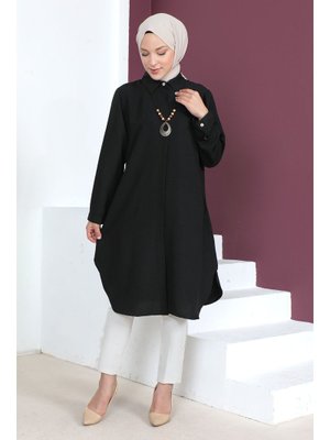 Siyah Büyük Beden Kolyeli Tunik