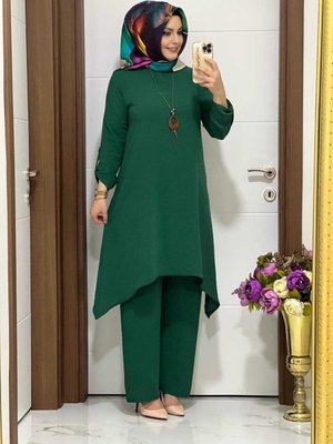 K35 Kolyeli Yeşil Tunik Pantolon Takım