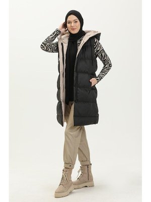 Çift Renkli Şişme Yelek Siyah Vizon