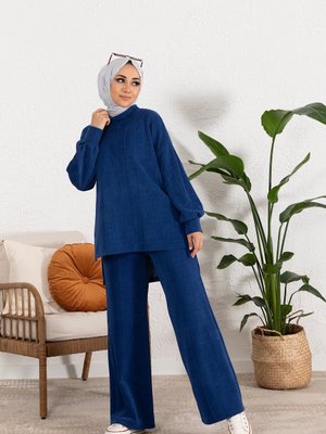 Çizgili Örme Takım Lacivert