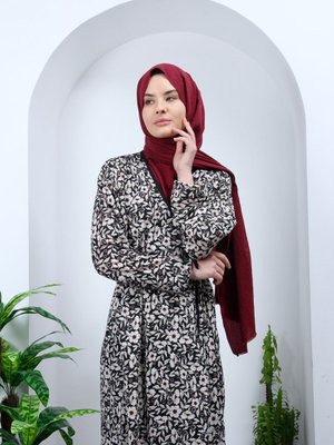 Siyah Beyaz Yandan Bağlamalı Pamuklu Namaz Elbisesi