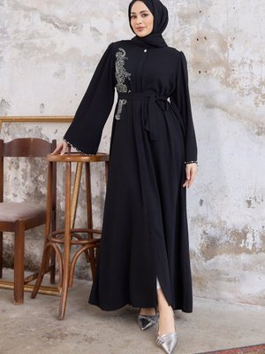 Lora Taşlı Abaya Siyah Lora Taşlı Abaya Siyah